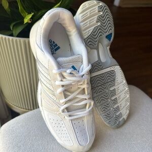 Adidas White and Blue Athletic Sneakers